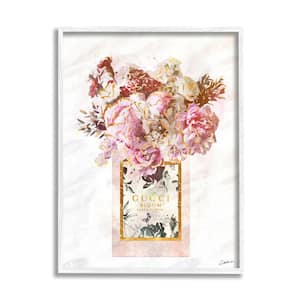 "Floral Bouquet Fashion Style Shopping Bag Pink White Gold" by Ziwei Li Framed Abstract Wall Art Print 16 in. x 20 in.