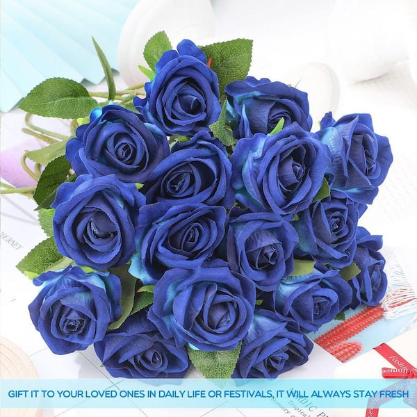 20 in. Blue Outdoor Artificial Rose Plastic Flower for Home 50