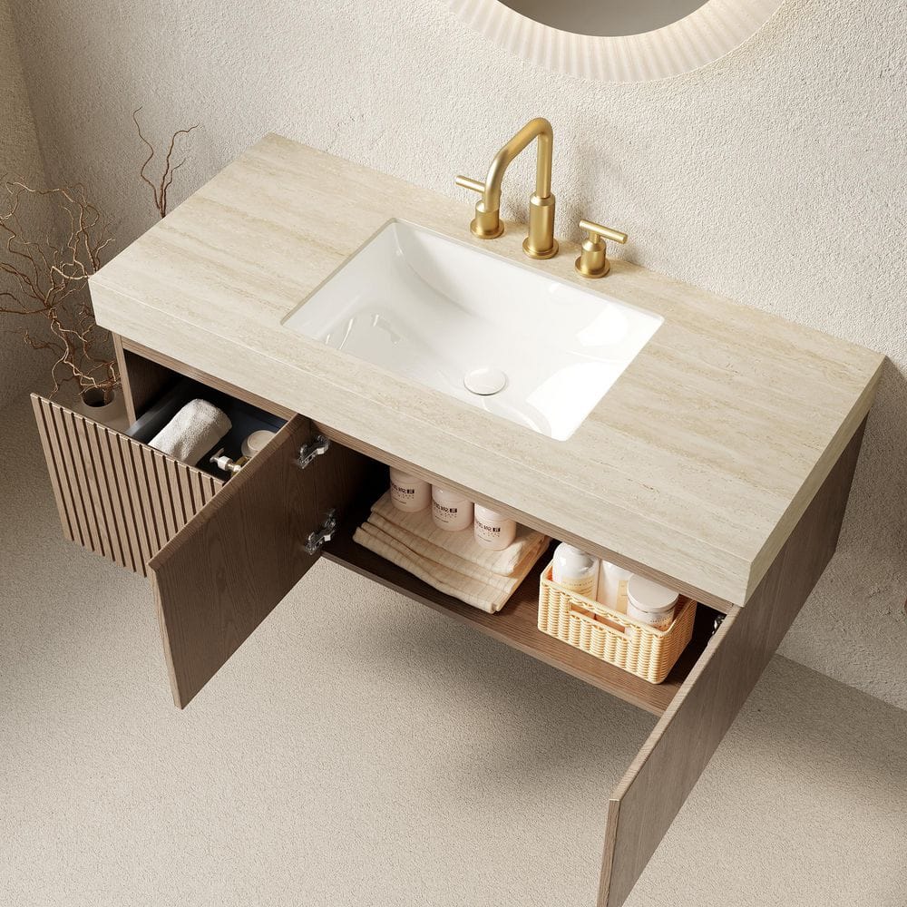 48 in. W x 19 in. D x 14 in. H Single Sink Floating Bath Vanity in Light Brown with Beige Sintered Stone Top price history on PriceWatchPro