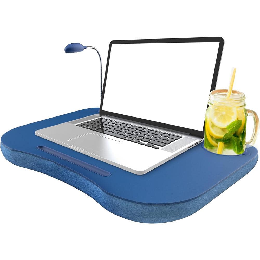 Blue Plastic Laptop Lap Desk with LED Light and Cushion