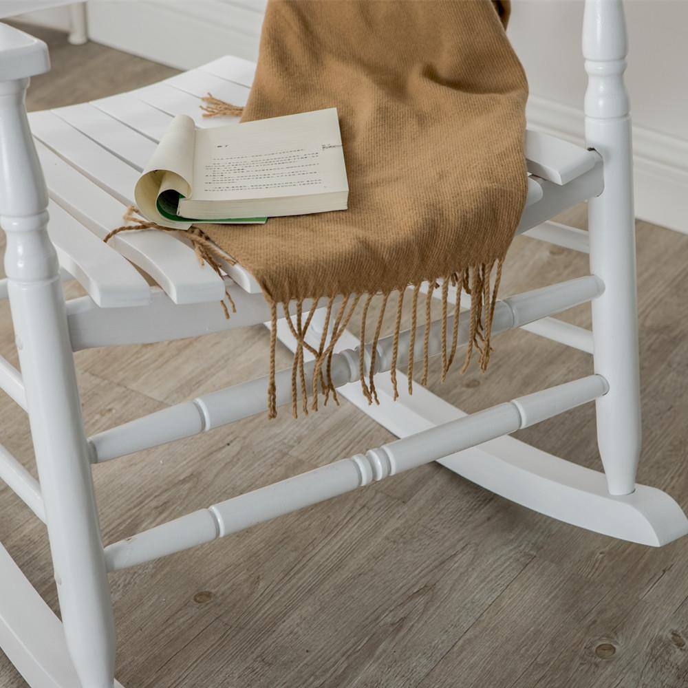 White Wood Traditional Outdoor Rocking Chair Set with Foldable Side Table