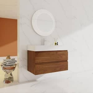 Modern 36 in. W X 18 in. D x 24.4 in. H Single Sink Bath Vanity in Brown with White Resin Vanity Top