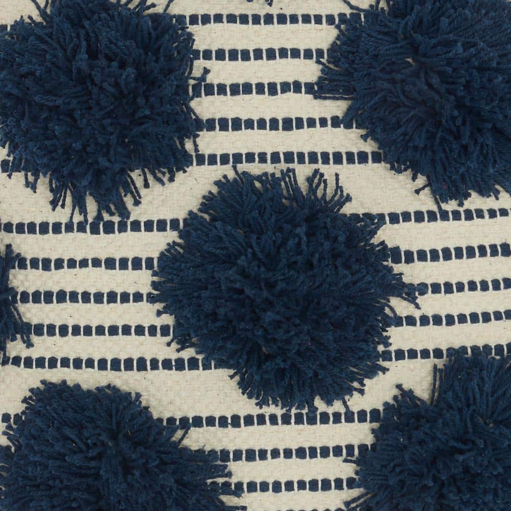 Navy and Ivory Cotton Tufted Pom Pom Throw Pillow 18" x 18"