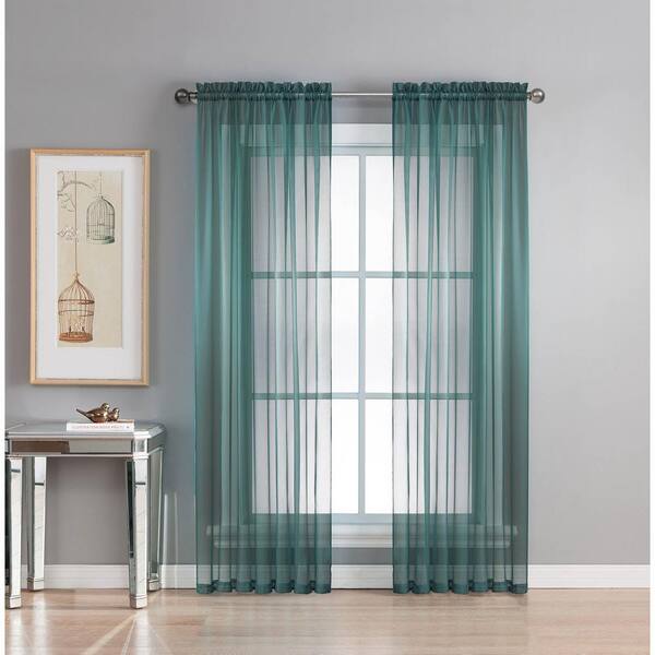 Window Elements Dusty Blue Solid Rod Pocket Sheer Curtain - 54 in. W x 84 in. L (Set of 2)