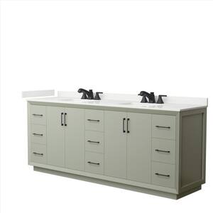 Strada 84 in. W x 22 in. D x 35 in. H Double Bath Vanity in Light Green with White Quartz Top