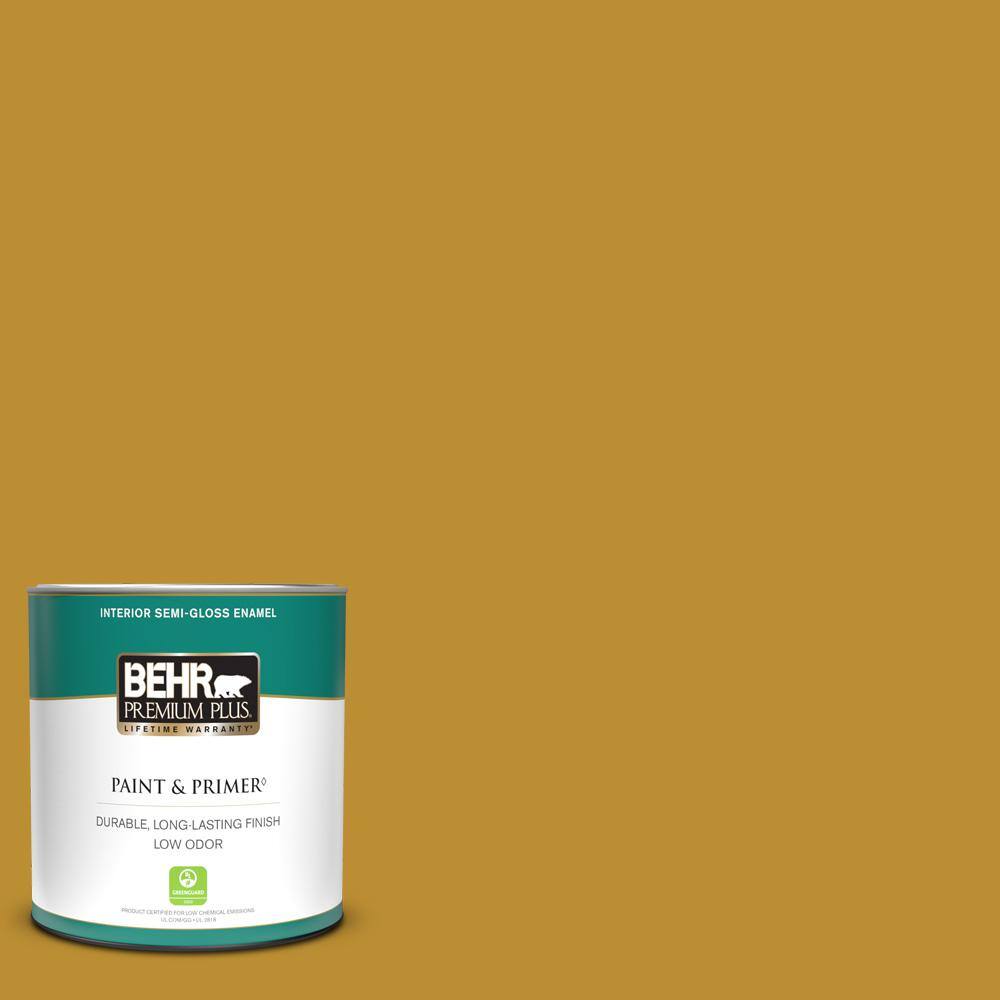 BEHR PREMIUM PLUS 1 qt. 360D7 Brown Mustard SemiGloss Enamel Low