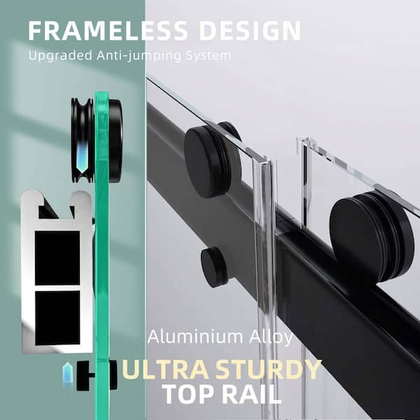 72 in. W x 79 in. H Double Sliding Frameless Shower Door in Matte Black with Towel Bar and Stainless Hardware