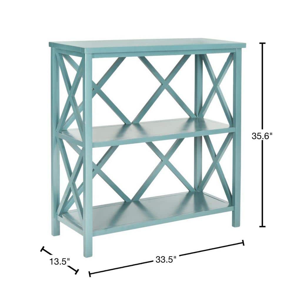 Transitional Liam 2-Tier Open Bookcase in Slate Teal