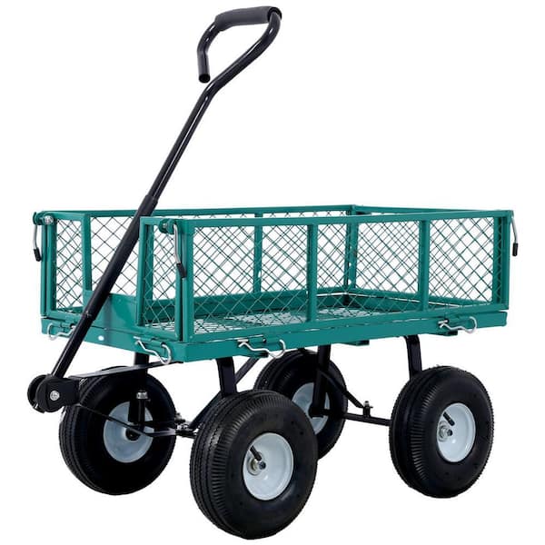 3 cu. ft. 500 lbs. Capacity Metal Yard Wagon Garden Cart Removable Sides Flat Bed Green