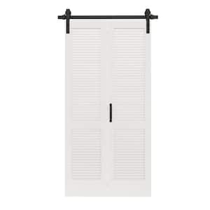 40 in. x 84 in. Solid Core Composite MDF White Finished Louver Closet Bi-Fold Door Sliding Barn Door with Hardware Kit