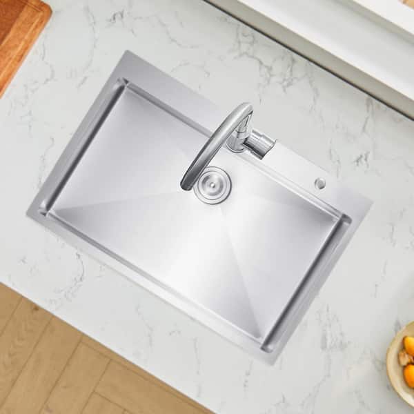 33 in. Kitchen Sink Workstation, 304 Stainless Steel Top Mount Sinks, Drop-In Single Bowl Farmhouse Basin