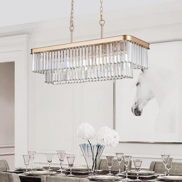 Sunpez 33.5 in. W 11 Lights Rectangular Crystal Chandelier