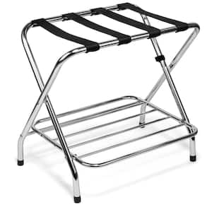 2-Tier Metal Chrome Luggage Rack Extra Storage Suitcase Stand No Assembly Required Foldable for Easy Storage