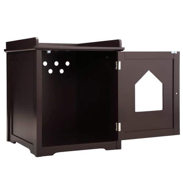 cenadinz Cat Litter Box Enclosure, Wooden Cat Washroom with Vent Holes, Cat House Nightstand Side Table for Bedroom, Brown