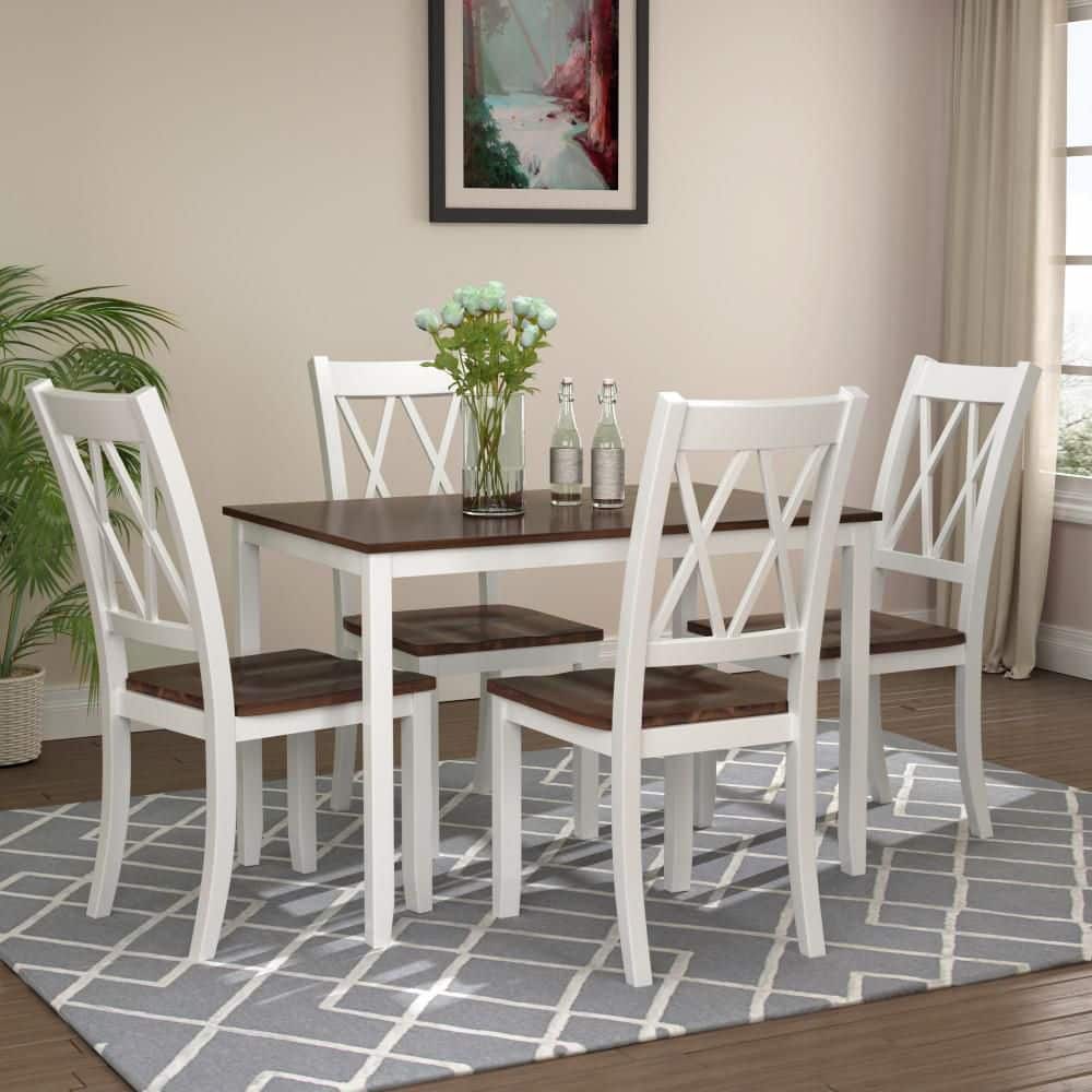 5 Piece Rectangular Wood Top Dining Table Set Seats 4