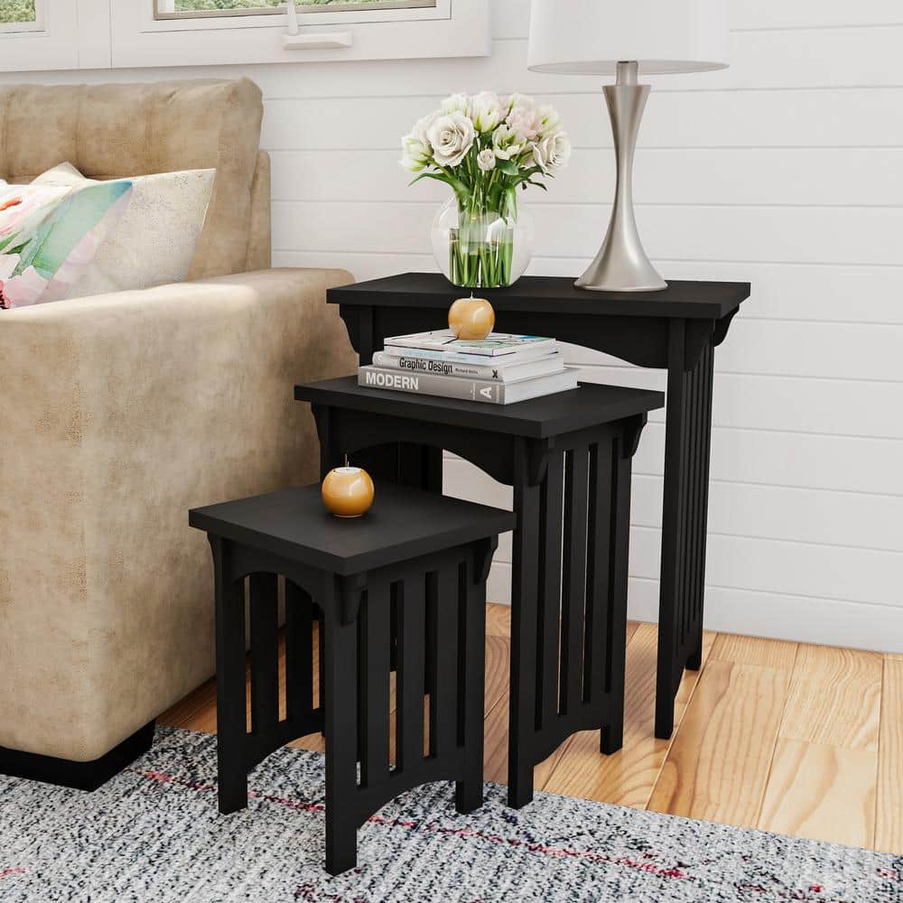 Black Rectangular Mission Style 3-Piece Nesting Tables