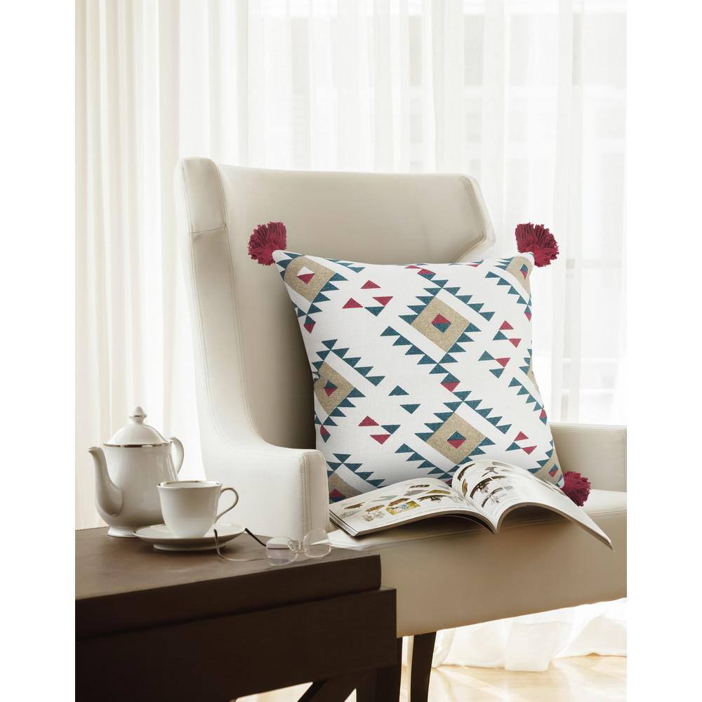 Southwestern Geometric Cotton Blend Throw Pillow with Tassels