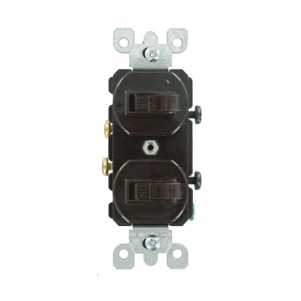 15 Amp Commercial Grade Combination Two Single Pole Grounding Toggle Switches, Brown 5224-2