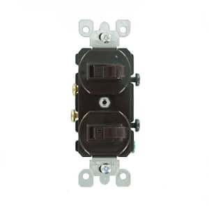 15 Amp Commercial Grade Combination Two Single Pole Grounding Toggle Switches, Brown