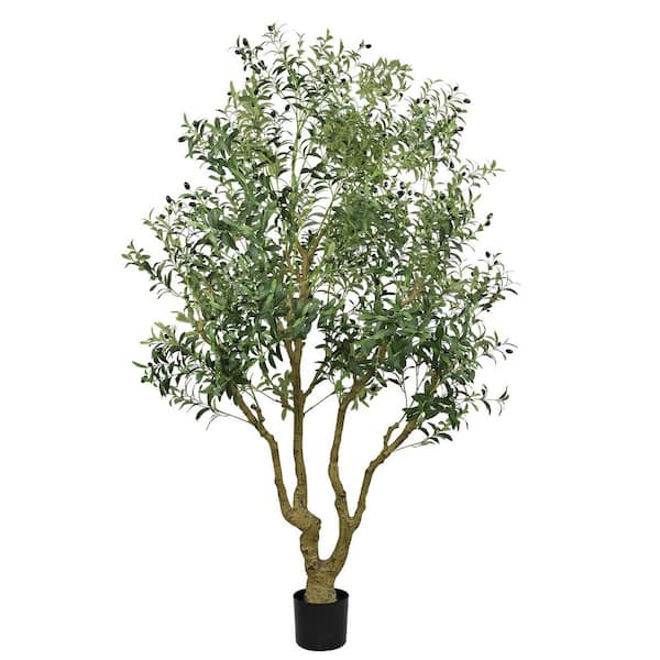 8 ft. Artificial Olive Tree Faux Indoor Outdoor Plant with Realistic Green Leaves for Home Office Living Room Decor