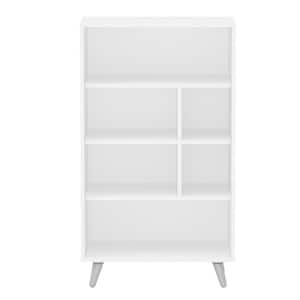 40.75 in. White Wood 6-shelf Accent Bookcase with Storage
