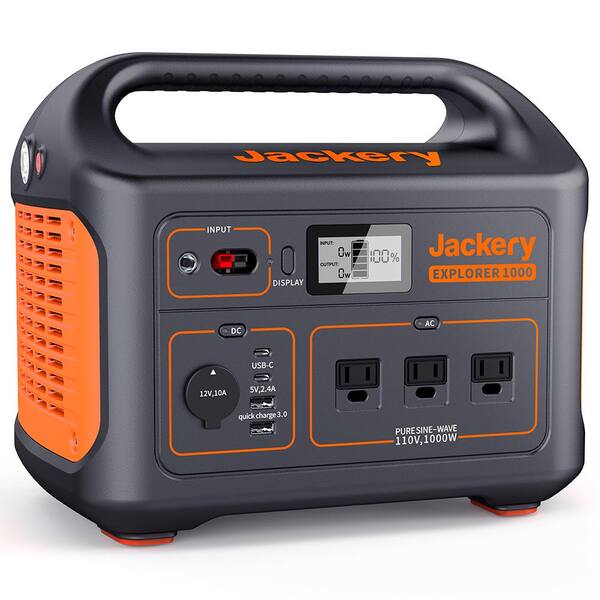 Jackery 00 Watt Peak Output Explorer 1000 Push Button Start Battery Generator With Ac Outlets Solar Generator For Outdoors Hte053 1000 The Home Depot