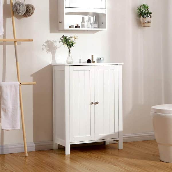23.6 in. W Bathroom Floor Storage Cabinet with Adjustable Shelf in White