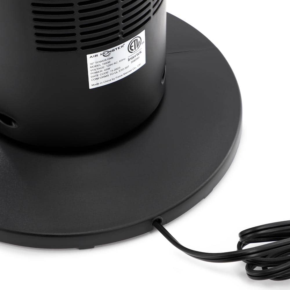 Black 32-Inch Oscillating Three-Speed Tower Fan