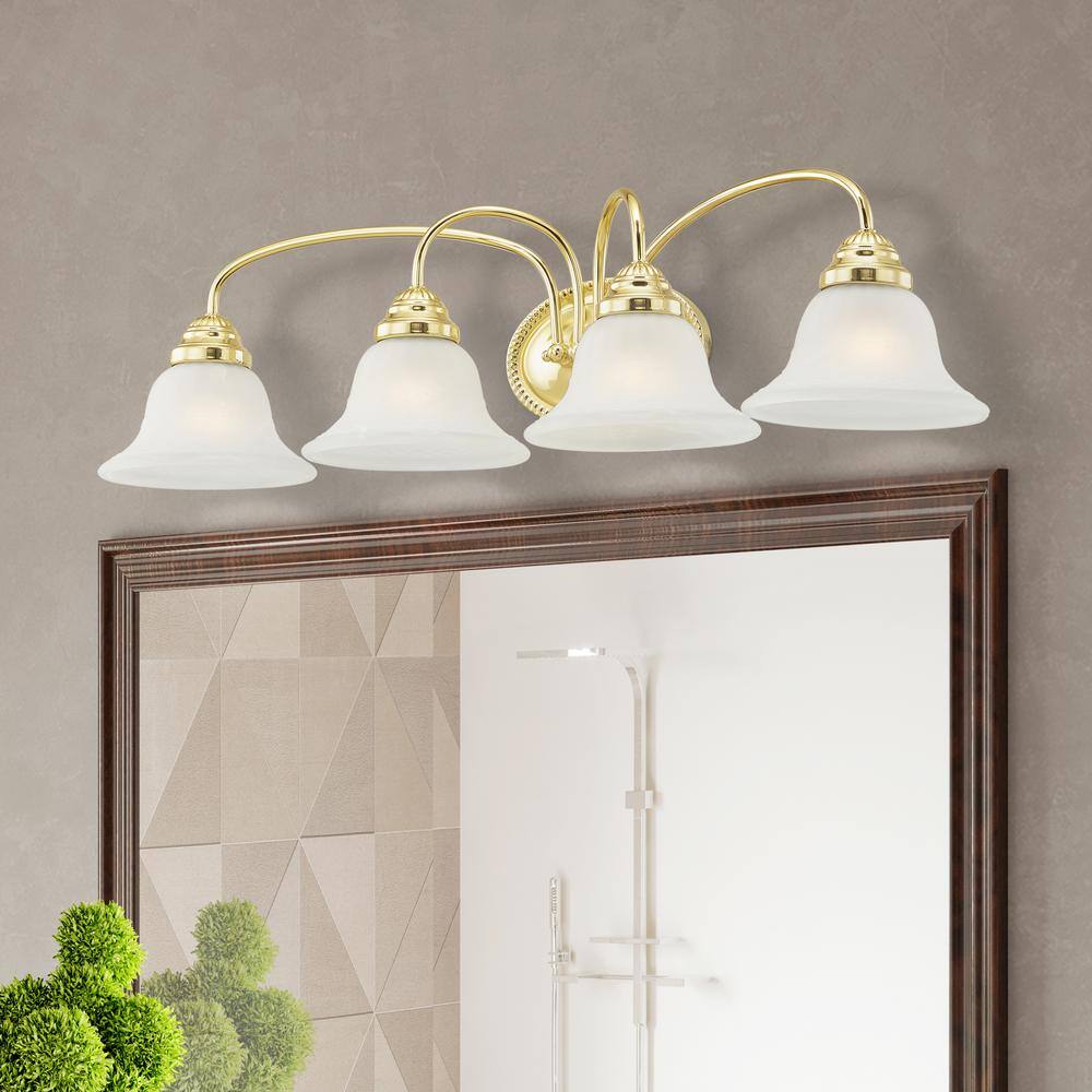 Edgemont Polished Brass 4-Light Vanity with White Alabaster Glass
