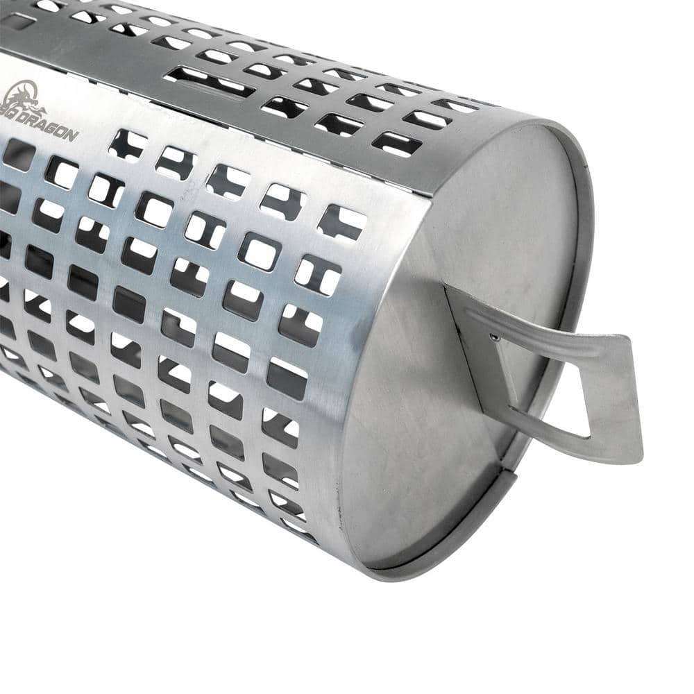 Large Stainless Steel Rolling Grill Basket with Snap-Close Lid