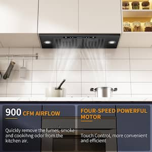 36 in. 900 CFM Convertible Insert Range Hood in Black Stainless Steel with LED Light Gesture Sensing and Charcoal Filter