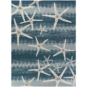 Martin Blue 9 ft. x 12 ft. Coastal Starfish Area Rug