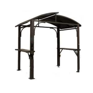 8 ft. x 5 ft. BBQ Gazebo Grill Tent Arc Roof Grill Canopy with Double Galvanized Steel Roof and 2 Side Shelves, Brown