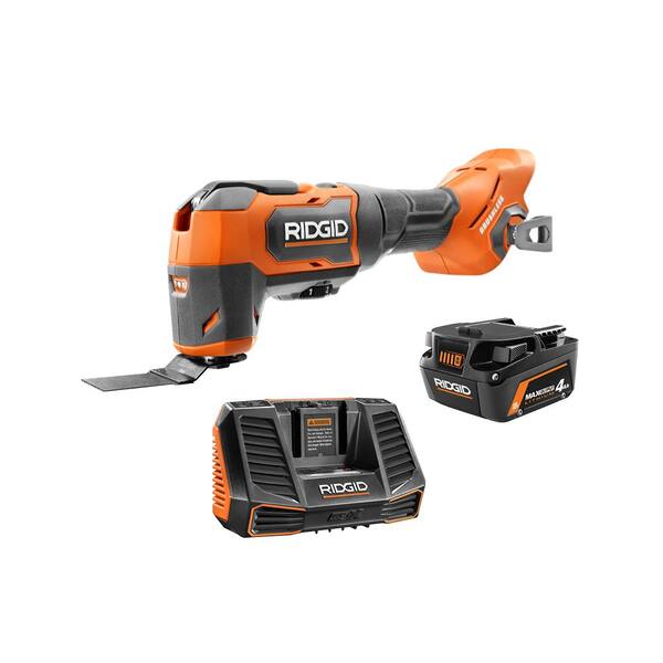 Ridgid 18v Brushless Cordless Oscillating Multi Tool Kit With 4 0 Ah Max Output Battery And Charger R86240b Ac9540 The Home Depot