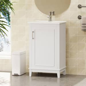 20 in. W Wood Modern Small Bathroom Vanity Cabinet in White with Ceramic Basin