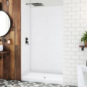 DreamStone 34 in. L x 48 in. W x 84 in. H Alcove Shower Kit with Shower Wall and Shower Pan in Traditional White