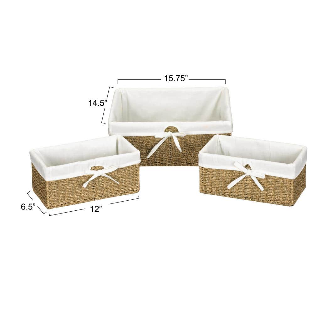 Rectangular Seagrass Storage Baskets with Metal Frame - Set of 3
