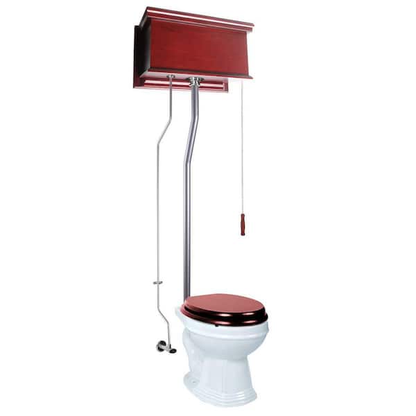 RENOVATORS SUPPLY MANUFACTURING Cherry Wood High Tank Pull Chain Toilet 2-piece 1.6 GPF Single Flush Elongated Bowl Toilet in. White Seat Not Included