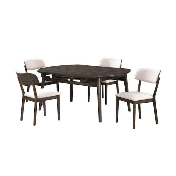 New Classic Furniture Rex 5-Piece Walnut Round Wood Dining Set with Leaves