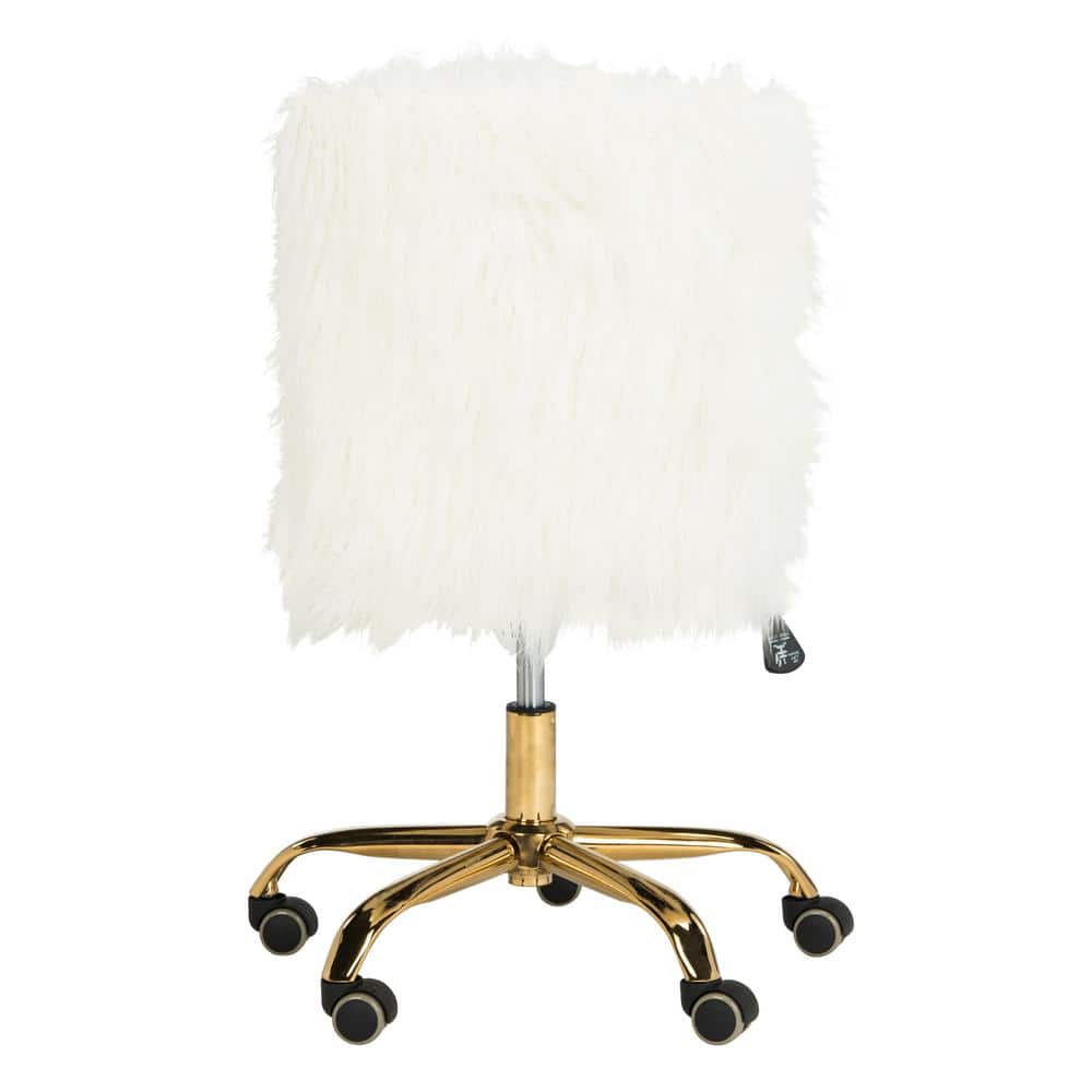 26'' White and Gold Faux Sheepskin Transitional Swivel Task Chair