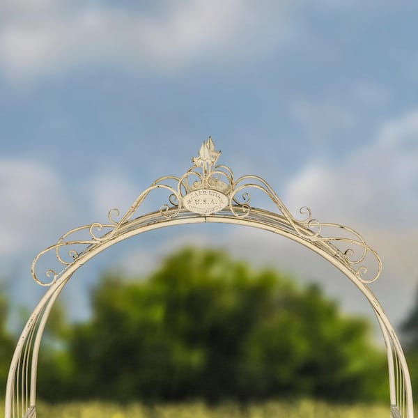 Zaer Ltd. International - 97.63 in. x 64.2 in. Metal Garden Arbor Antique White