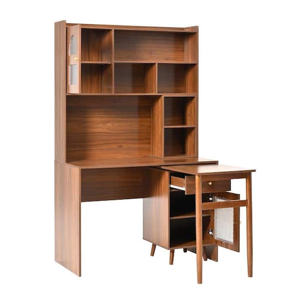 Nestfair 43.1 in. Walnut Wood a Drawer Computer Desk with Degree