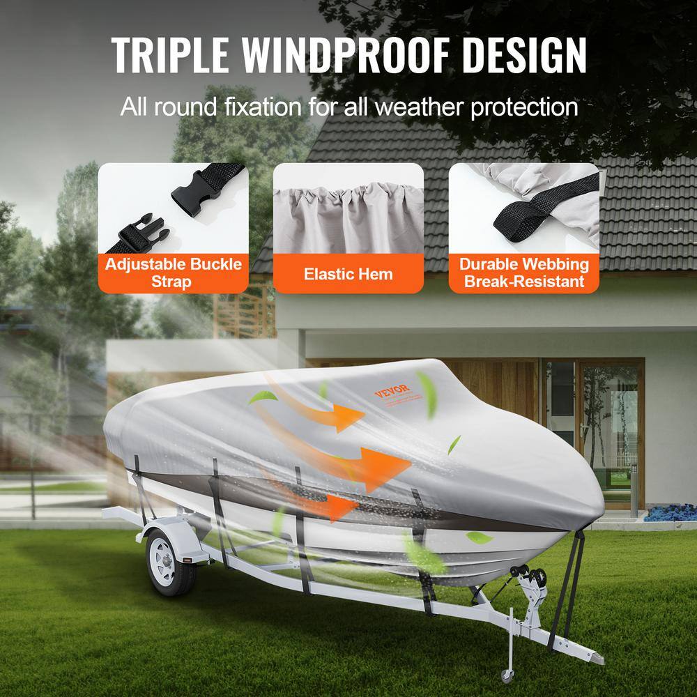 Gray 16-18.5 ft Waterproof Marine-Grade Boat Cover with Motor Cover