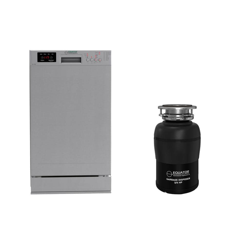 18 in. Standard Built-in Dishwasher with 10-place QUIET 110V E-Star ADA plus 3/4 HP Garbage Disposer in Stainless