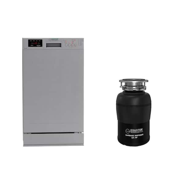 18 in. Standard Built-in Dishwasher with 10-place QUIET 110V E-Star ADA plus 3/4 HP Garbage Disposer in Stainless