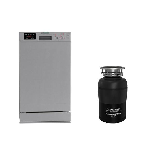 18 in. Standard Built-in Dishwasher with 10-place QUIET 110V E-Star ADA plus 3/4 HP Garbage Disposer in Stainless