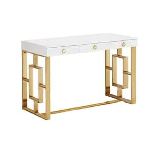 47 in. Rectangular White Modern Computer Desk, Gold