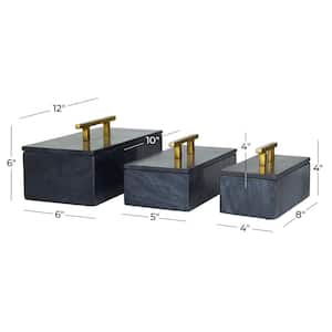 Rectangle Marble Box with Gold Handle (Set of 3)