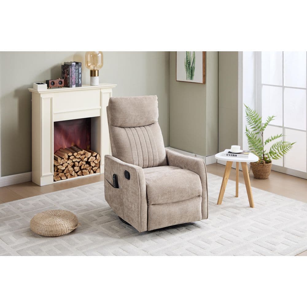 Cecil Modern Khaki Upholstered Chenille Swivel Rocker Recliner Chair with Lumbar Heat and Massage price history on PriceWatchPro