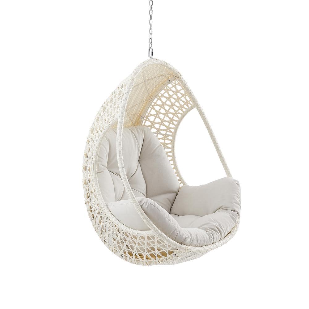 ULAX FURNITURE 46 in. Wicker Outdoor Hanging Egg Chair with Beige Cushion -  HD-970428WH-BG